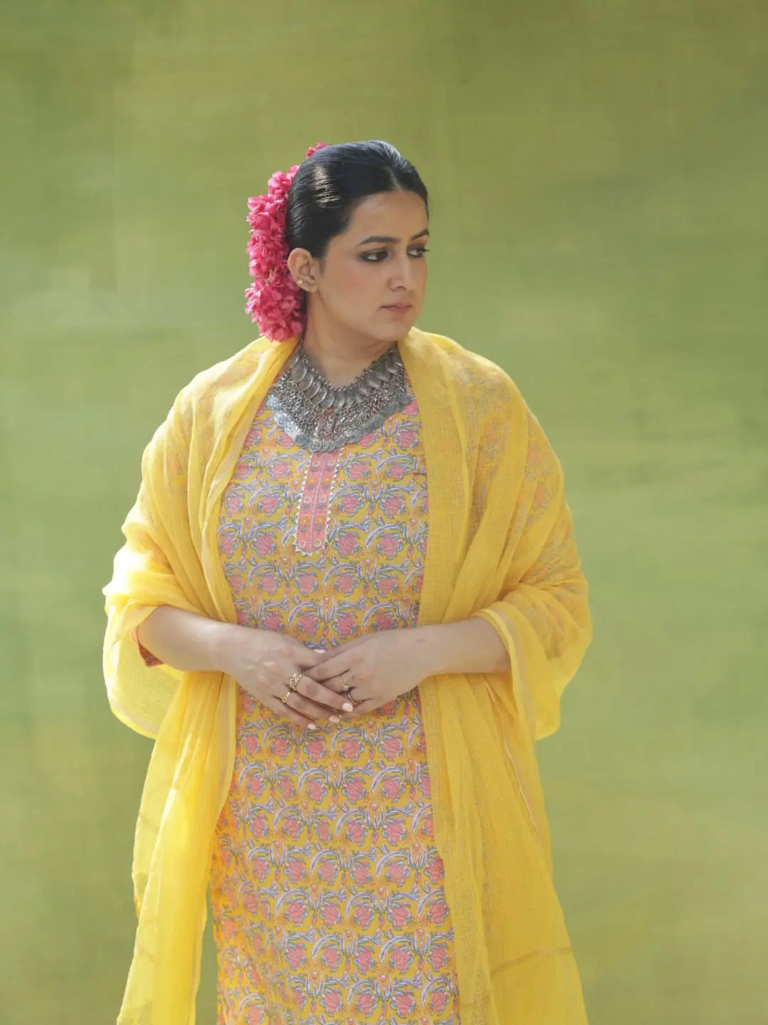 Handblock printed Kurta Set | Yellow SOW