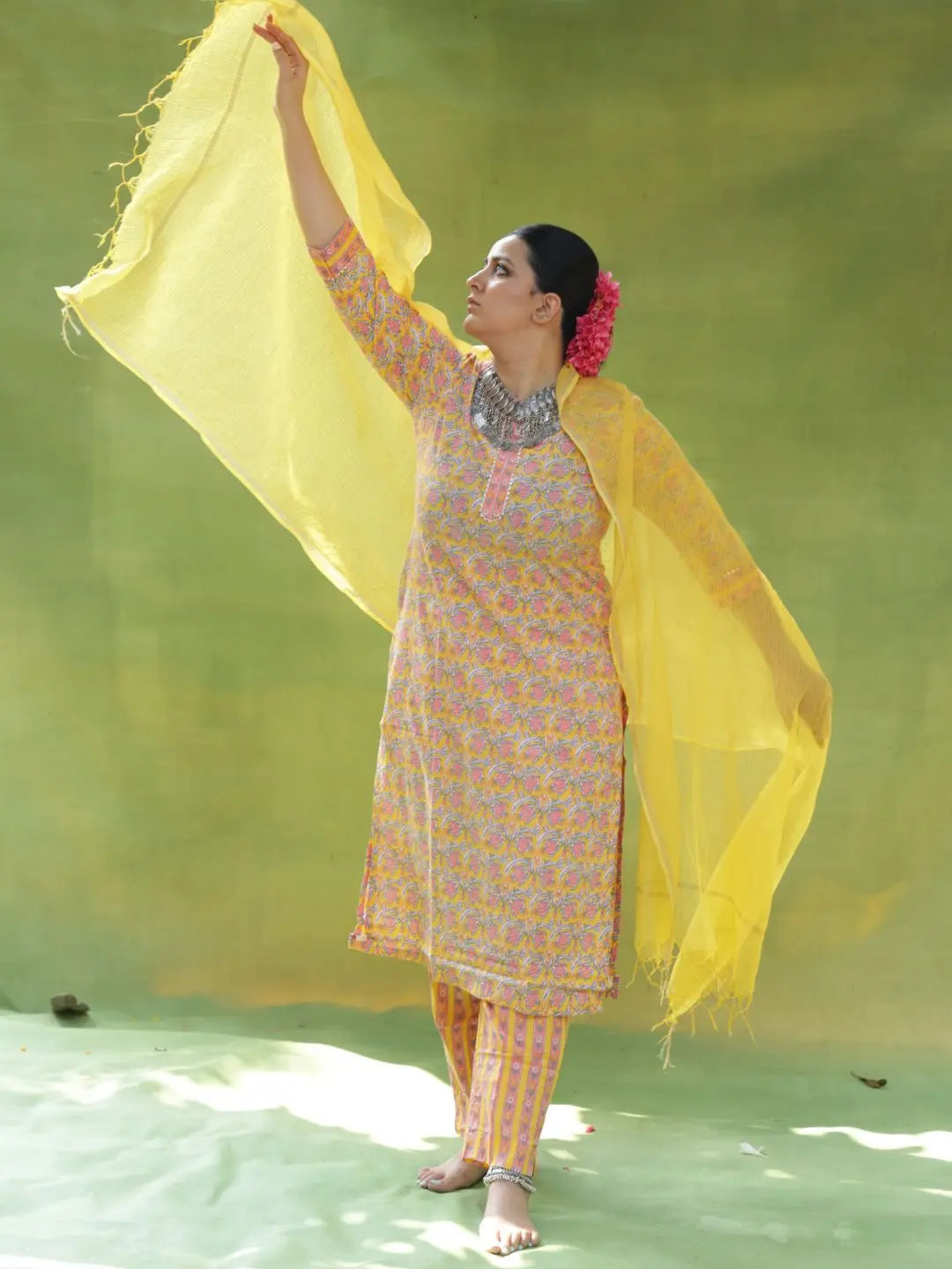 Handblock printed Kurta Set | Yellow SOW