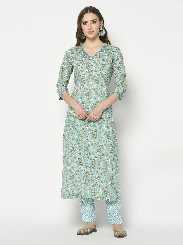 Pure Cotton Kurta and Pant Set with Dupatta | Blue | Madhavi SOW