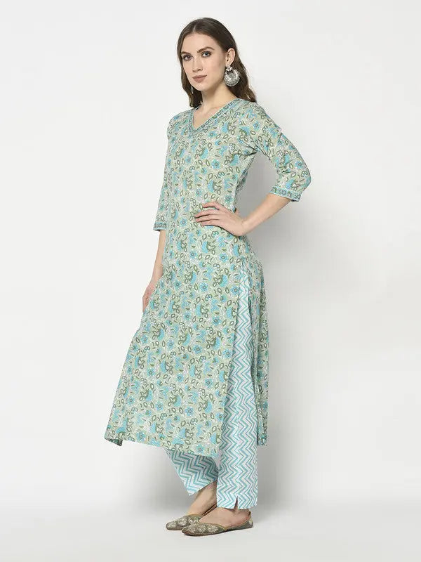 Pure Cotton Kurta and Pant Set with Dupatta | Blue | Madhavi SOW