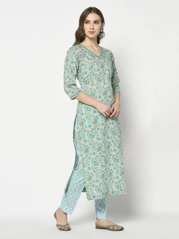 Pure Cotton Kurta and Pant Set with Dupatta | Blue | Madhavi SOW