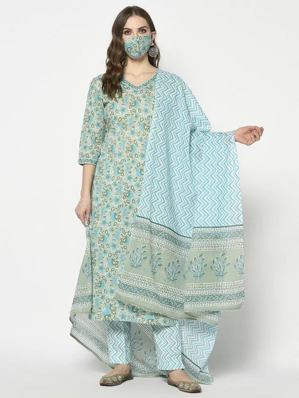 Pure Cotton Kurta and Pant Set with Dupatta | Blue | Madhavi SOW