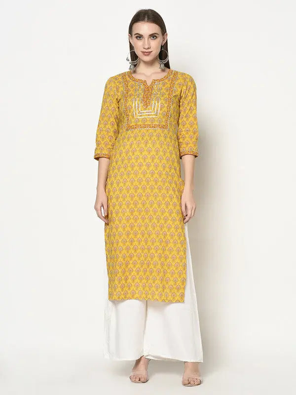 Pure cotton block printed Kurta | Yellow | Short sleeves | Suryanka SOW