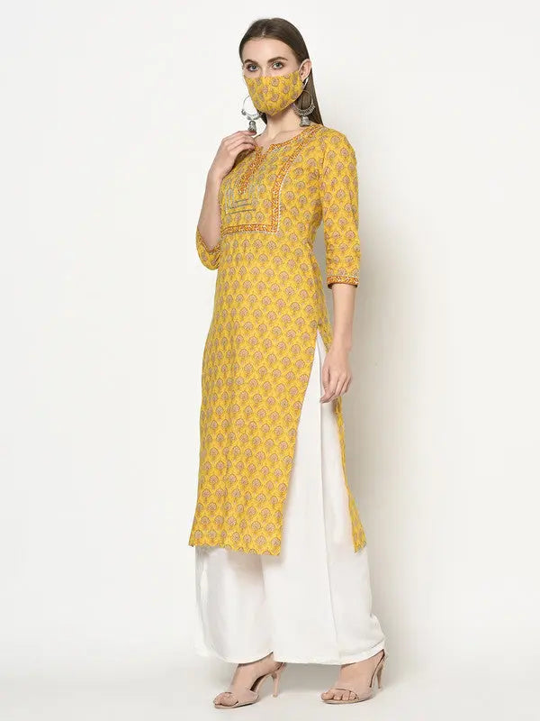 Pure cotton block printed Kurta | Yellow | Short sleeves | Suryanka SOW