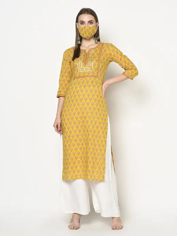 Pure cotton block printed Kurta | Yellow | Short sleeves | Suryanka SOW