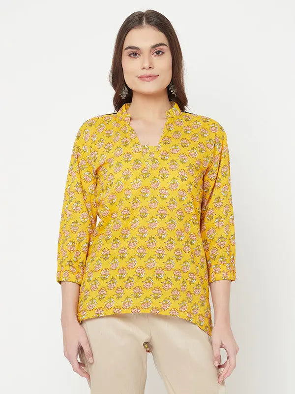 Pure cotton block printed top | Yellow | Short sleeves | Surya SOW