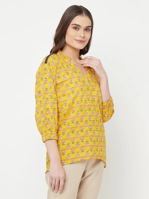 Pure cotton block printed top | Yellow | Short sleeves | Surya SOW