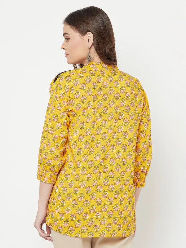 Pure cotton block printed top | Yellow | Short sleeves | Surya SOW