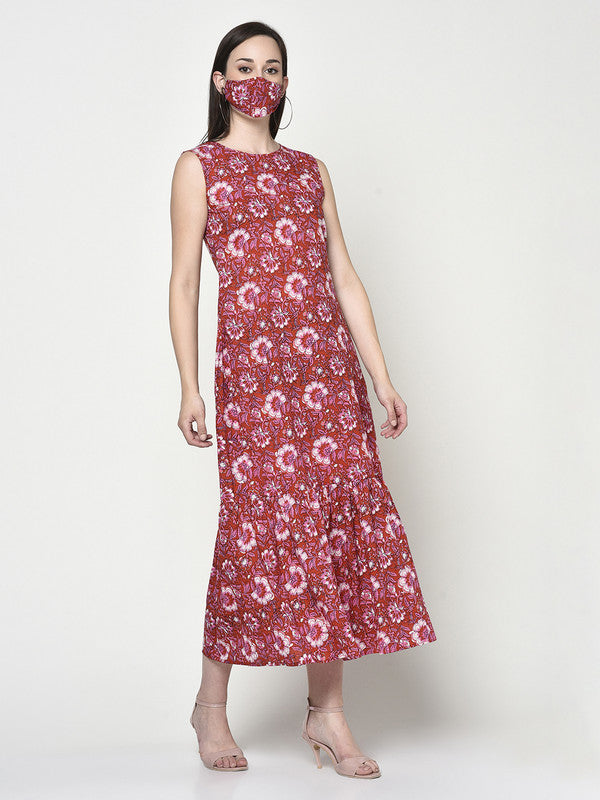 Blockprinted Red sleeveless Maxi Dress | Noor