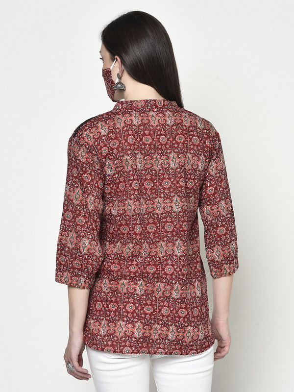 Pure Cotton Block-printed Top | Lace trim | Short sleeves | Ragini