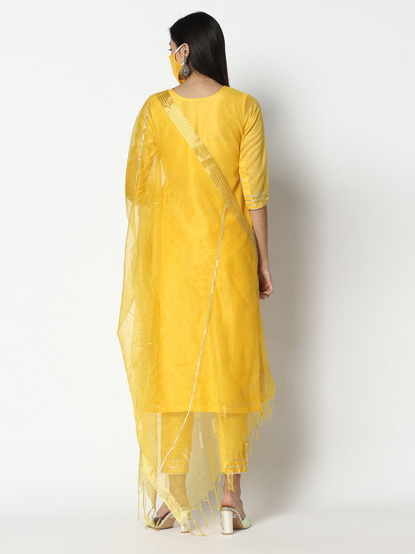 Chanderi Silk Kurta Set with Dupatta | Yellow | Aanvi