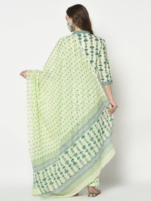Pure Cotton Kurta and Pant Set | Block-printed | Green | Myirah