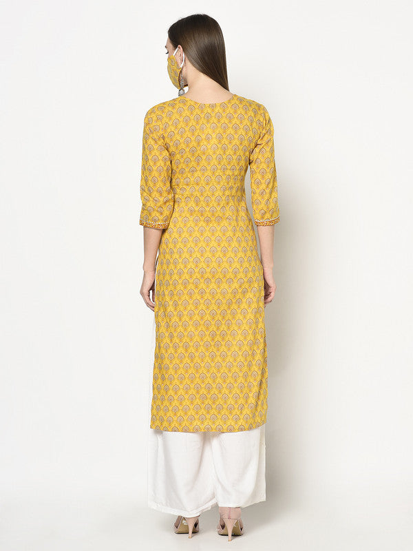 Pure cotton block printed Kurta | Yellow | Short sleeves | Suryanka